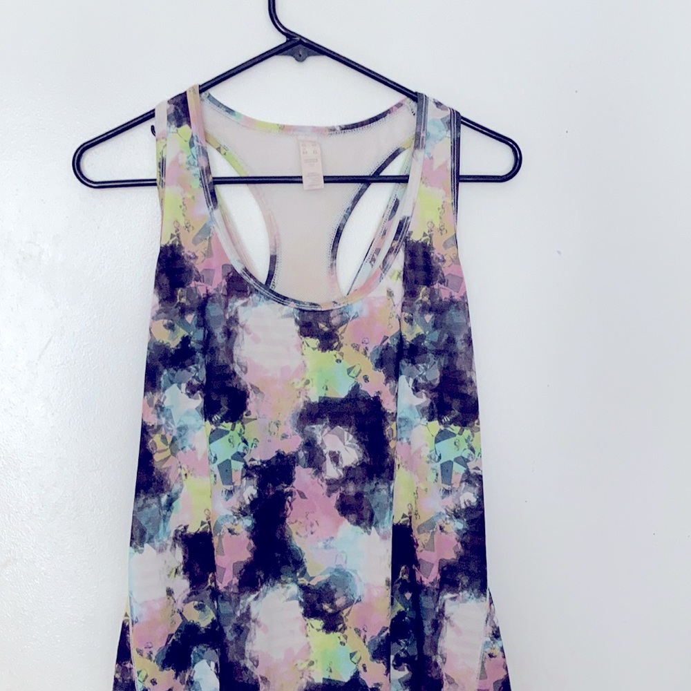 A multicolor tank top with a mesh back